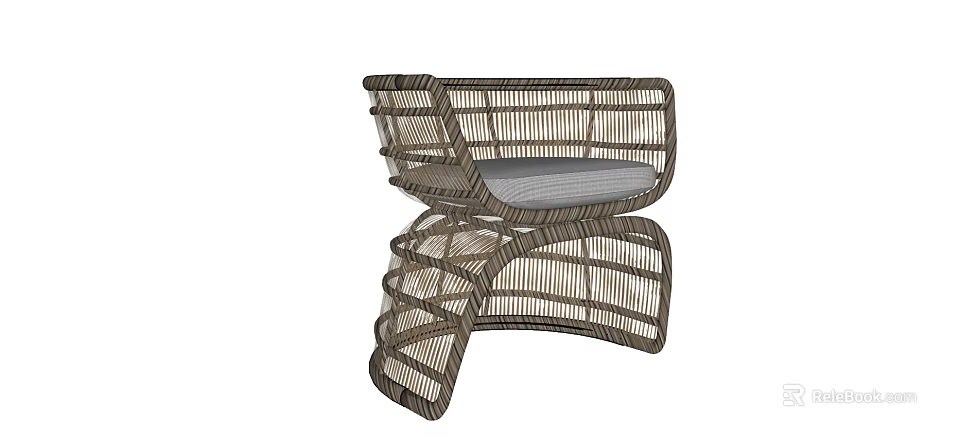 Modern Rattan Leisure Chair With Curved Frame And Gray Cushion Design 3d model 