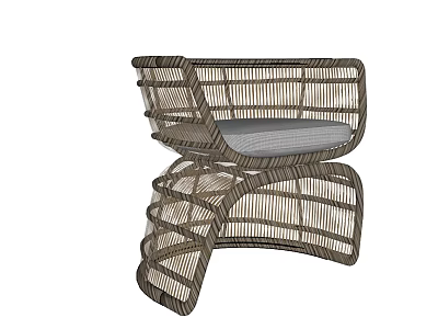 Modern Rattan Leisure Chair With Curved Frame And Gray Cushion Design 3d model