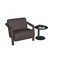 Stylish Brown Leather Armchair With Small Round Side Table On Marble Floor