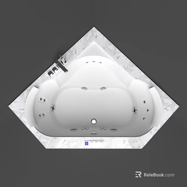 Modern Diamond Shaped Bathtub With Marble Surround Jacuzzi Jets And Control Panel 3d model 