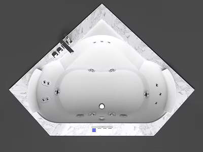 Modern Diamond Shaped Bathtub With Marble Surround Jacuzzi Jets And Control Panel 3d model