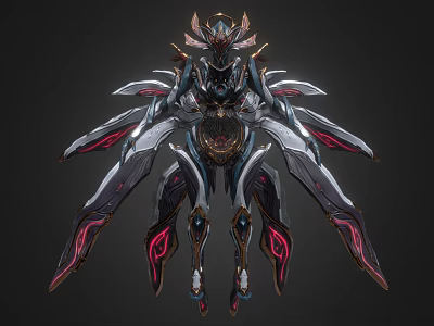 Game Movie Character With Mechanical Winged Metallic Armor And Red Glowing Accents 3d model