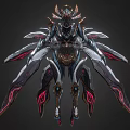 Game Movie Character With Mechanical Winged Metallic Armor And Red Glowing Accents