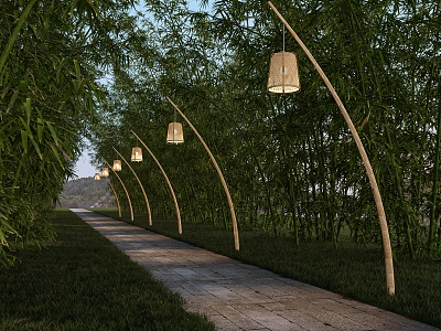 High pole landscape bamboo lamp country landscape sketch rice bamboo lamp 3d model