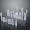White And Light Blue 3D Architectural Model Buildings With Various Towers Domes And Reflection 3d model