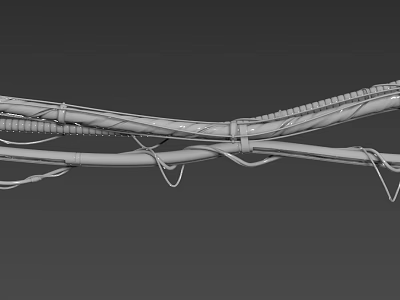 Coiled Industrial Cables Bundled With Metal Straps On Gray Background 3d model