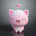 Cute Pink Cartoon Cat With White Stripes Smiling Face And Heart On Head