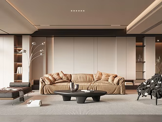 Modern Living Room Double Sofa Single Sofa Bench Coffee Table Jewelry Floor Lamp Potted Plant Carpet 3d model