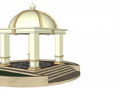 Elegant White Gazebo With Golden Dome Columns And Patterned Floor Steps 3d model