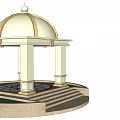Elegant White Gazebo With Golden Dome Columns And Patterned Floor Steps