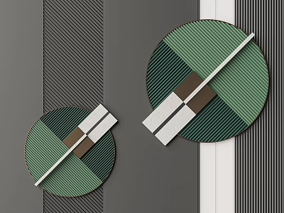Modern Circular Wall Decor Featuring Green Black White Brown Striped Geometric Patterns 3d model