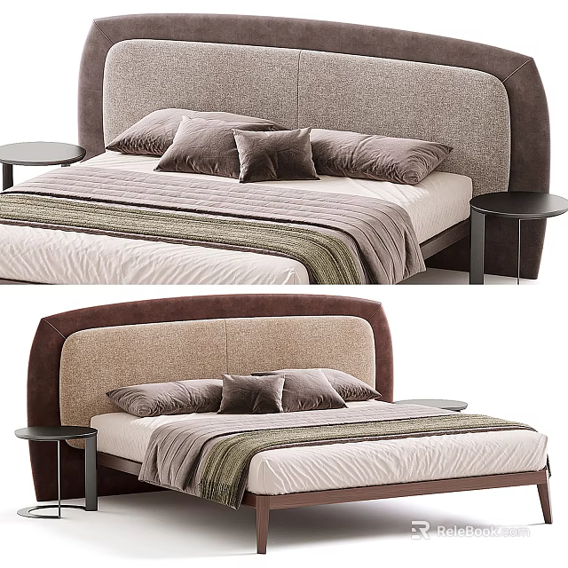 Double Bed with Upholstered Headboard Pillows and Bed Linens in Modern Setting 3d model