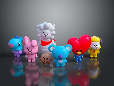 Colorful Game Movie Characters Plush Toys With Various Shapes Like Rabbit Bear Sheep And Duck 3d model