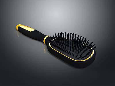 Black And Gold Modern Hairbrush With Stylish Handle And Bristles For Daily Use 3d model