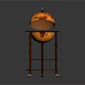 Decorative Ornament Combination Set With Globe On Wooden Wheeled Tiered Stand