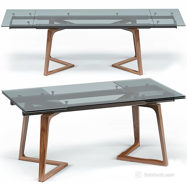 Modern Glass Top Dining Table With Wooden Legs And Stable Structure 3d model