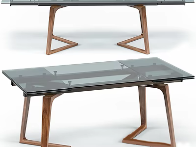 Modern Glass Top Dining Table With Wooden Legs And Stable Structure 3d model