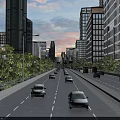 Bustling Urban Multiple Lane Highway With Flowing Traffic Lush Green Trees And Surrounding Modern Skyscrapers