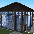 Modern Garden Pavilion With Glass Walls Metal Frame And Lawn Area Outdoor