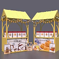 Yellow Market Stalls With Decorative Roofs Display Cookie And Biscuit Mix Products