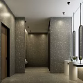 Hotel Bathroom Interior Design With Gray Terrazzo Walls Vanity And Modern Lighting