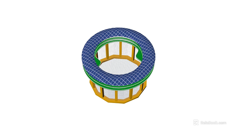 Round Trampoline Design Featuring Blue Edge Yellow Frame And White Center 3d model