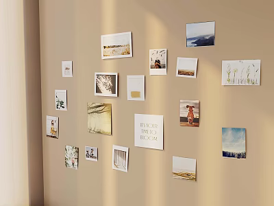Stylish Photo Wall Display With Various Frames Different Sizes And Decorative 3d model