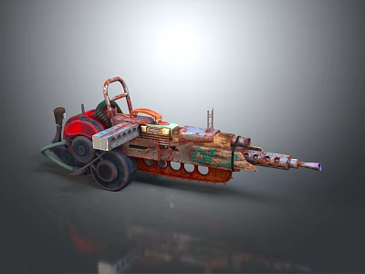 Homemade Mechanical Weapon With Wooden Metal Parts And Red Wheel Design 3d model