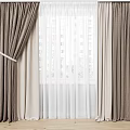 Elegant Double Layer Curtains With White Sheer And Brown Drapes Letting Natural Light