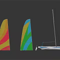 Colorful Sailed Blue Striped Catamaran Model as Water Transport Design