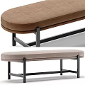 Modern Upholstered Bench With Brown Beige Fabric And Metal Frame Minimalist Design