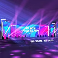 Modern Event Stage With Purple Blue Lighting Large Screen And Intelligence Logo 3d model