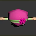 Cartoon Character with Pink Hair Green Headband Pink Dress Striped Socks Pink Shoes Arms Outstretched