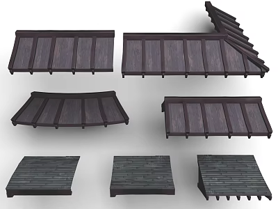 Various Types Of Wooden Architectural Roof Components Including Sloped Flat And Curved Shapes 3d model
