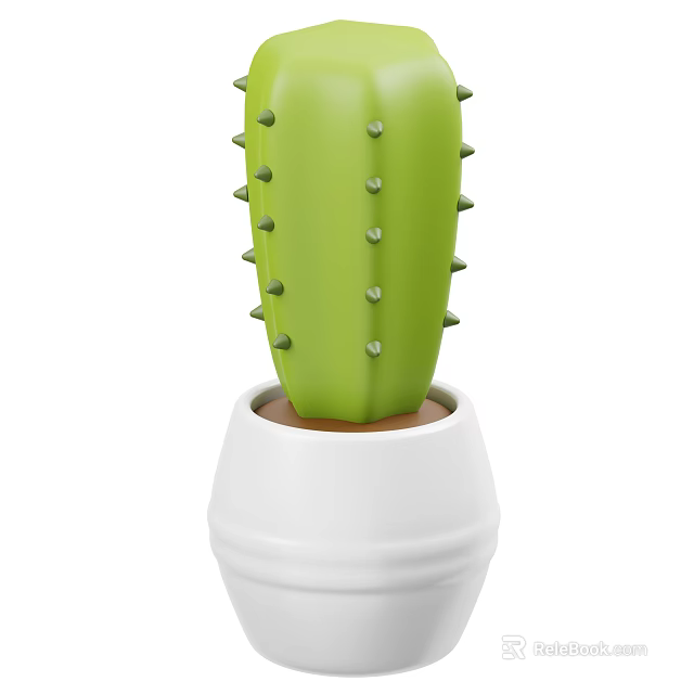 Green Cactus Potted Plant with Thorns in White Ceramic Pot for Indoor Home Decor 3d model 
