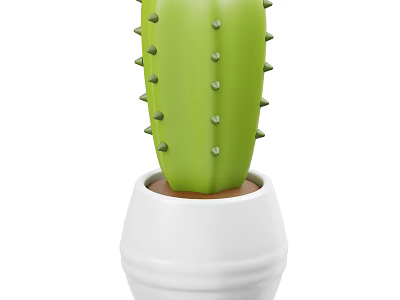 Green Cactus Potted Plant with Thorns in White Ceramic Pot for Indoor Home Decor 3d model