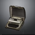 Vintage Typewriter in Open Leather Case Featuring Classic Keyboard and Metal Body