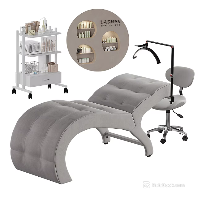Essential Medical Equipment Featuring Treatment Bed Chair with Lamp and Storage Cart for Clinic Use 3d model 