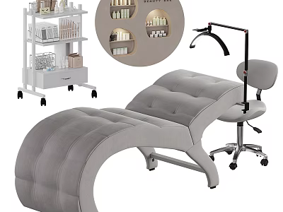 Essential Medical Equipment Featuring Treatment Bed Chair with Lamp and Storage Cart for Clinic Use 3d model