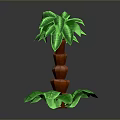 3D Model Palm Tree with Green Leaves and Brown Trunk on Sand Base
