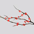 Elegant Stone Wood Decorative Branch With Red Flowers And Natural Design