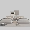 Modern Double Bed With Bedside Tables Pillows Decorative Paintings And Rug 3d model