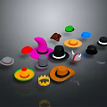 Various Colorful Hats Different Styles Including Pointed Dome Wide Brim Bowler With Decorative Details