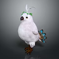 White Flying Bird With Green Feather Head Decoration Blue Brown Tail Feathers And Brown Claws