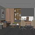 Modern Office Interior Design With Open Layout Sofa Desk And Floor To Ceiling Windows 3d model