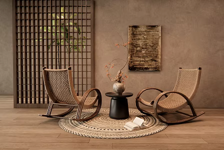 Rocking Chair Rattan Recliner Leisure Chair Outdoor Chair 3d model