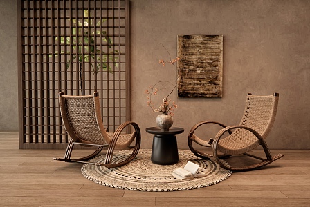 Rocking Chair Rattan Recliner Leisure Chair Outdoor Chair 3d model