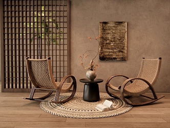 Rocking Chair Rattan Recliner Leisure Chair Outdoor Chair 3d model