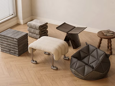Modern Stools With Various Designs And Materials Including Metal Legs And Geometric Shape 3d model
