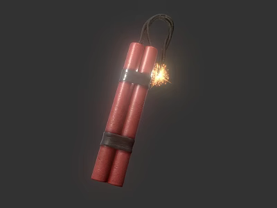Red Dynamite With Two Cylindrical Sticks Black Straps And Burning Fuse Sparks 3d model